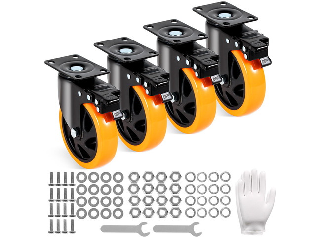 Caster Wheels, 5-inch Swivel Plate Casters, Set of 4, with Security A/B Locking No Noise PVC Wheels, Heavy Duty 450 lbs Load Capacity Per Caster,...