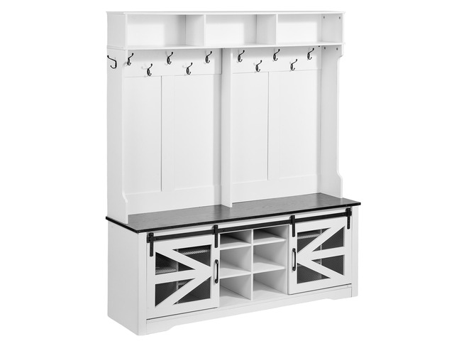 VEVOR Hall Tree Entryway Bench, LED Coat Rack with Shoe Storage, 59' Wide Mudroom Bench with Storage and Seating, Adjustable Shelves and 12 Hanging...