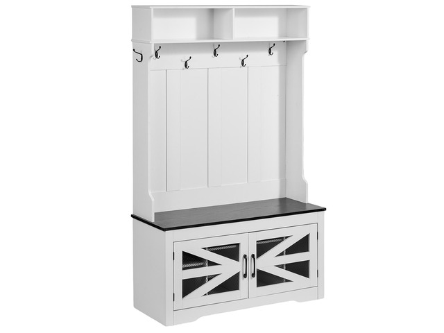 VEVOR Hall Tree Entryway Bench, LED Coat Rack with Shoe Storage, 42' Wide Mudroom Bench with Storage and Seating, Adjustable Shelves and 7 Hanging...