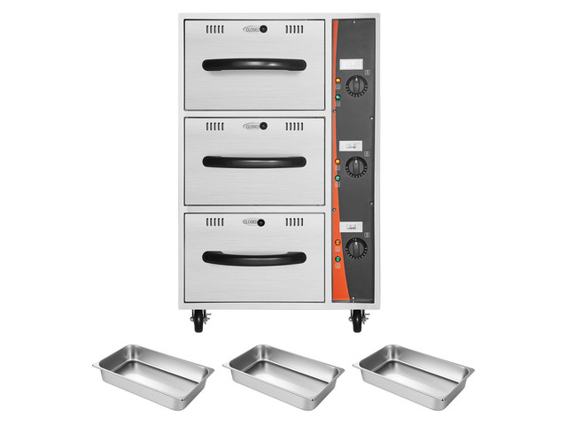 Commercial Electric Drawer Warmer, Three-Drawer Stainless Steel Food Warmer, Freestanding Compact Warming Drawer Cabinet, 85°F185°F Wide...
