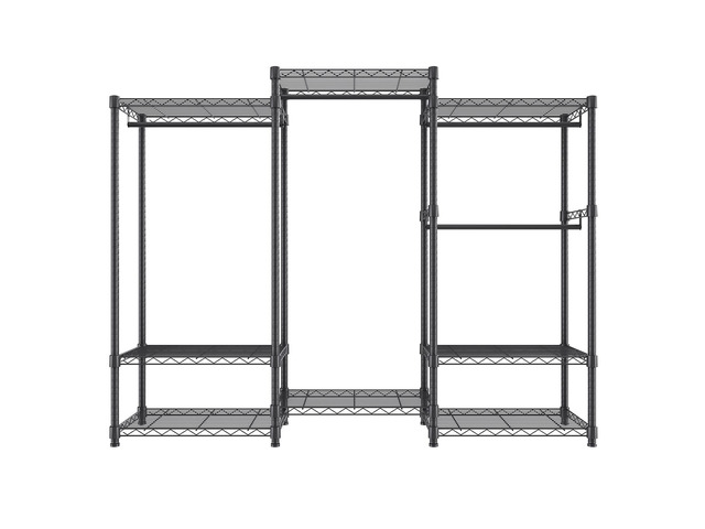 Heavy Duty Clothes Rack, Rolling Clothing Garment Rack with 4 Hang Rods & 8 Storage Tiers, Adjustable Custom Closet Rack, Freestanding Wardrobe for...