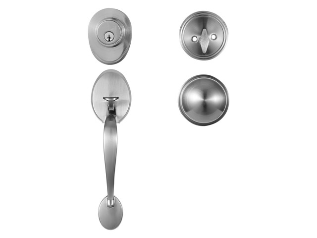 Front Door Handle and Deadbolt Set, Satin Nickel Front Door Lock Set with Interior Knob, Adjustable Hole Spacing Single Cylinder Handleset, for...