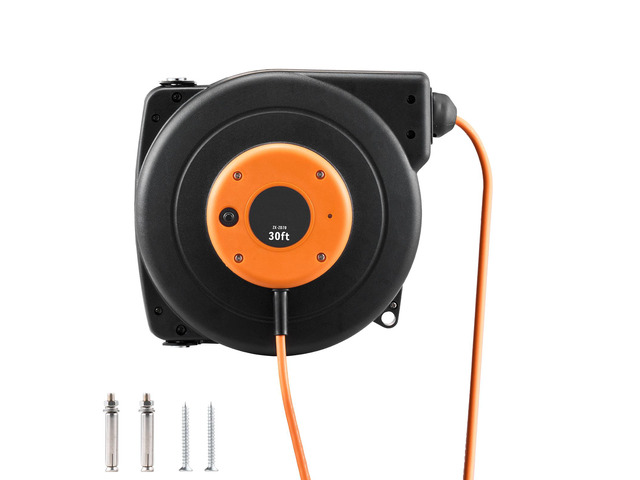Retractable Extension Cord Reel, 30 FT, Heavy Duty 16AWG/3C SJTOW Power Cord, with Lighted Triple Tap Outlet 10 Amp Circuit Breaker, for Ceiling or...