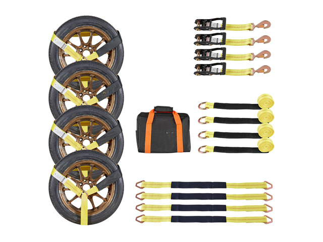 Wheel Chock Tie-Down Kit, Tire-Style Trailer Tie Down Strap, Car Tie Down Kit with Spring Hook, Break Strength 10009 lbs & Working Load 3333 lbs...