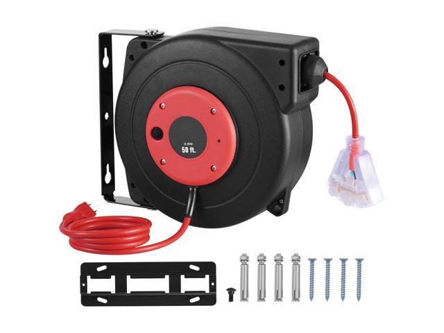 Retractable Extension Cord Reel, 50 FT, Heavy Duty 14AWG/3C SJTOW Retractable Power Cord with Lighted Triple Tap Outlet, 13 Amp Circuit Breaker...