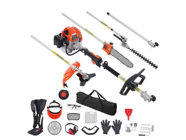 43CC 6-in-1 Multi-Functional Trimming Tools, Gas Hedge Trimmer, Weed Eater, String Trimmer, Brush Cutter, Edger, Pole Saw Chainsaw Pruner with...