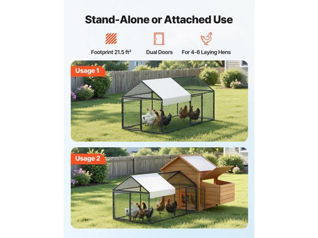 VEVOR Metal Chicken Coop for 4-6 Chickens, 3.3 x 6.6 x 3.3 ft, Small Chicken Cage with Waterproof Cover & Double Doors, Spire Roof Poultry Run...
