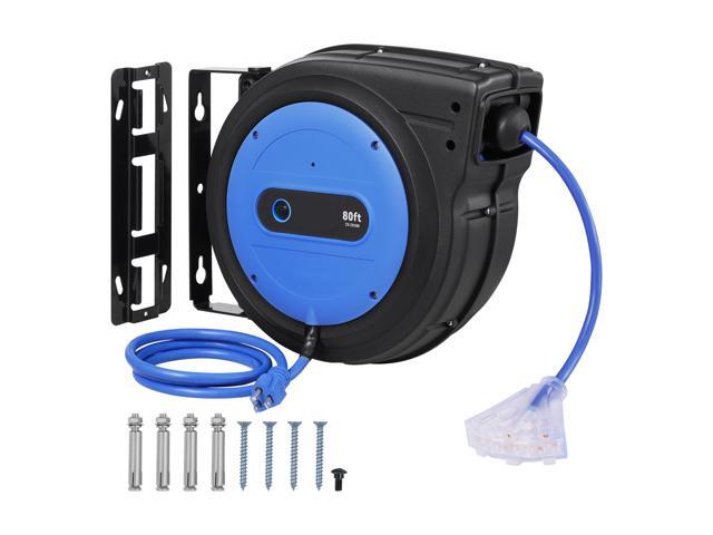 Retractable Extension Cord Reel, 80 FT, Heavy Duty 12AWG/3C SJTOW Retractable Power Cord with Lighted Triple Tap Outlet, 15 Amp Circuit Breaker...