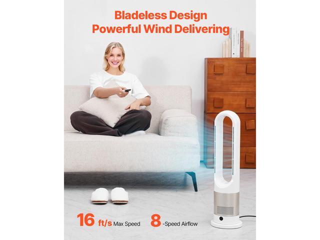 Tower Fan Bladeless, 16 ft/s Velocity Quiet Floor Fan that Blows Cold & Heating Air, 80° Oscillating Fans with 8 Speeds, 9H Timer, Standing Fans...