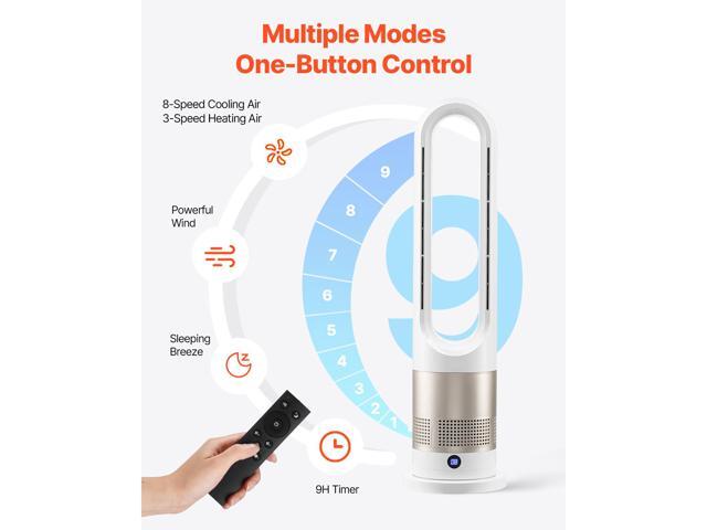Tower Fan Bladeless, 16 ft/s Velocity Quiet Floor Fan that Blows Cold & Heating Air, 80° Oscillating Fans with 8 Speeds, 9H Timer, Standing Fans...