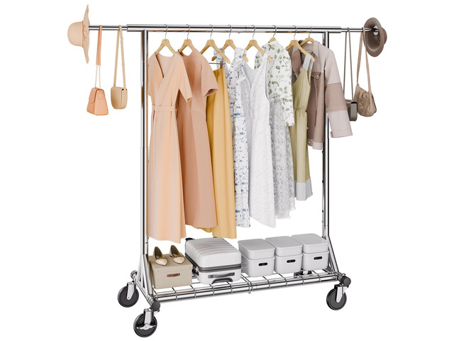 Heavy Duty Clothes Rack, Double Hanging Rod Clothing Garment Rack for Hanging Clothes, Adjustable Height and Extendable Length Clothing Rack with...