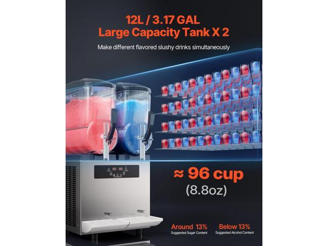 Commercial Slushy Machine, 12Lx2 Double Tank Frozen Drink Machine, 96 Cups Stainless Steel Margarita Smoothie Frozen Drink Maker, Slushie Maker for...