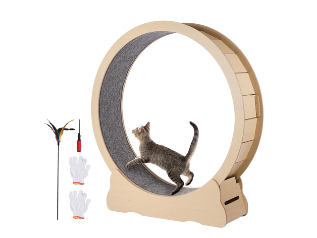Wooden Cat Exercise Wheel, 52' Large Cat Treadmill Wheel for Indoor Cats, Cat Running Wheel with Detachable Carpet & Cat Teaser for...