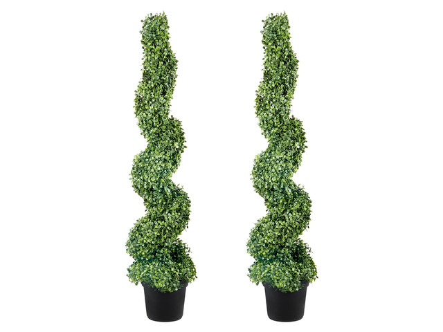 2 pcs. Artificial Boxwood Tower Topiary Spiral Artificial Plant 122cm high Decorative Plant Green Plastic PE Iron Topiary Plants incl. 10 pcs....
