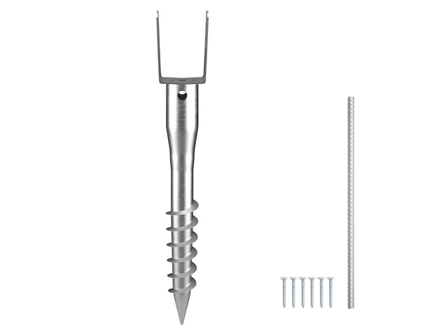 No Dig Ground Anchor, 1 Pack 3.94 x 2.76 x 27.56 in DIY Screw in Post Stake, Includes 6 Lag Bolts & a Rebar, U-Shape Heavy Duty Steel Post Holder,...