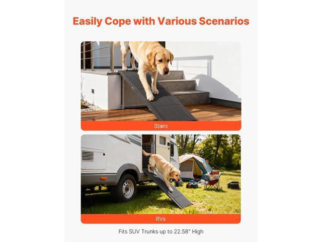 Dog Ramp for Cars, 63' L x 17' W, Folding Pet Ramps for Medium & Large Dogs up to 250lbs, Pet Stair Ramp with Non-Slip Oxford Fabric Surface,...