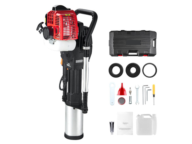 52cc Gas-Powered T Post Driver, 2-Stroke Engine Gasoline Fence Piling Pounder, 1300W Portable Piledriver with 3 Post Driving Head(49/69/100 mm),...