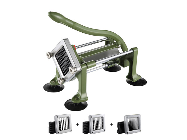 French Fry Cutter, Potato Slicer with 1/2' 3/8' 1/4' Stainless Steel Blades, Manual Potato Cutter Chopper with Suction Cups, Great for Potato,...