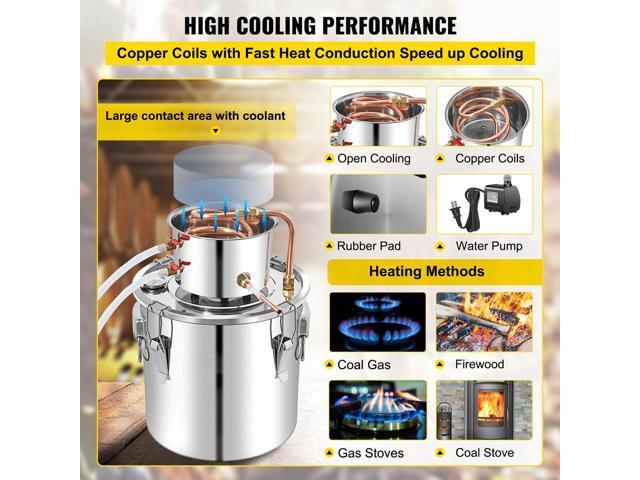 Alcohol Still 13.2Gal/50L, Alcohol Distiller with Circulating Pump, Alcohol Still Copper Tube, Whiskey Distilling Kit with Build-In Thermometer,...