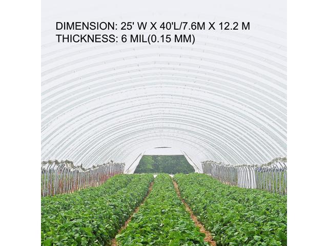 Greenhouse Film 25 x 40 ft, Greenhouse Polyethylene Film 6 Mil Thickness, Greenhouse Plastic Greenhouse Clear Plastic Film UV Resistant,...