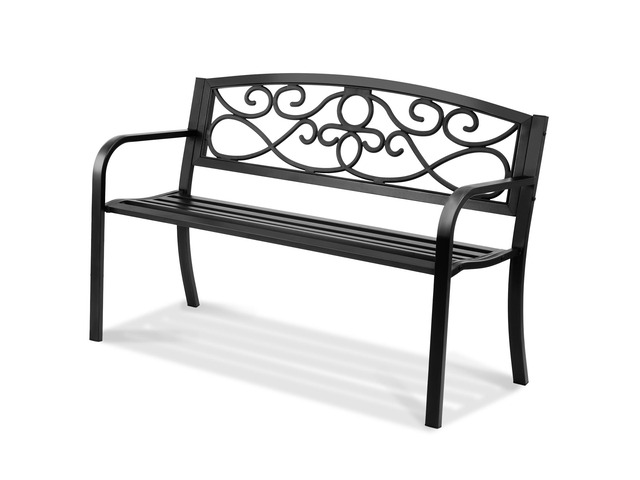Outdoor Bench, 50 inches Metal Garden Bench for Outdoors, 550 lbs Load Capacity Bench, Outdoor Garden Park Bench with Backrest and Armrests, Patio...