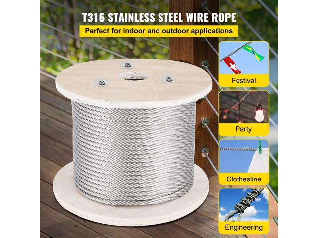 316 Stainless Steel Cable, 500FT Stainless Steel Wire Rope of 5/32 Inch Diameter and 1x19 Construction, 3300 LBS Breaking Strength Steel Cable for...