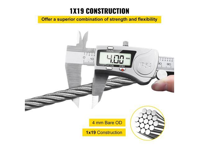 316 Stainless Steel Cable, 500FT Stainless Steel Wire Rope of 5/32 Inch Diameter and 1x19 Construction, 3300 LBS Breaking Strength Steel Cable for...