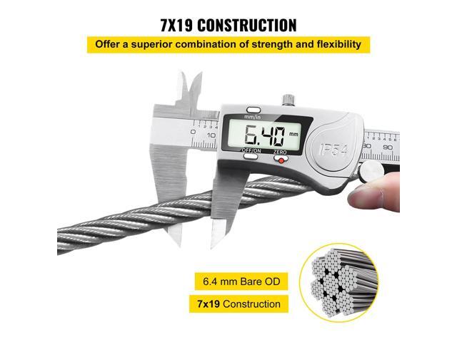1/4' Stainless Steel Cable 200FT, T304 7x19 Tighter Core Cable Railing System Wire Rope Aircraft Deck Railing Kit Fence Wire