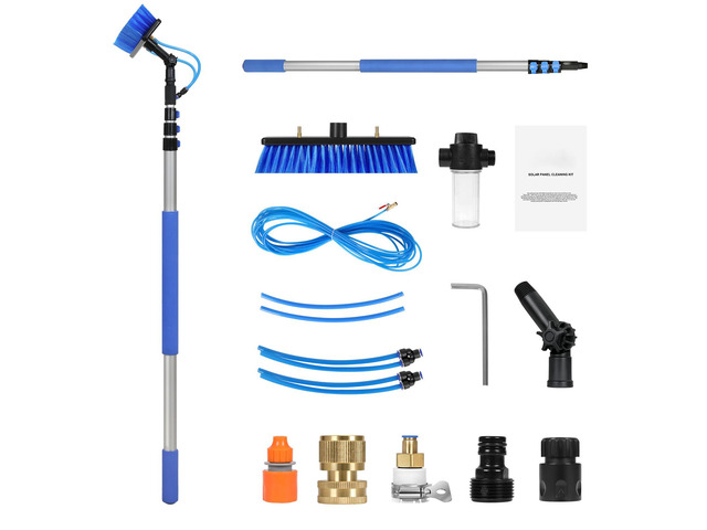 Water Fed Pole Kit, 12FT Solar Panel Cleaning Pole with Extendable Handle, 180Â° Rotatable Brush Head & 65.6FT Hose, Household & Outdoor Window...