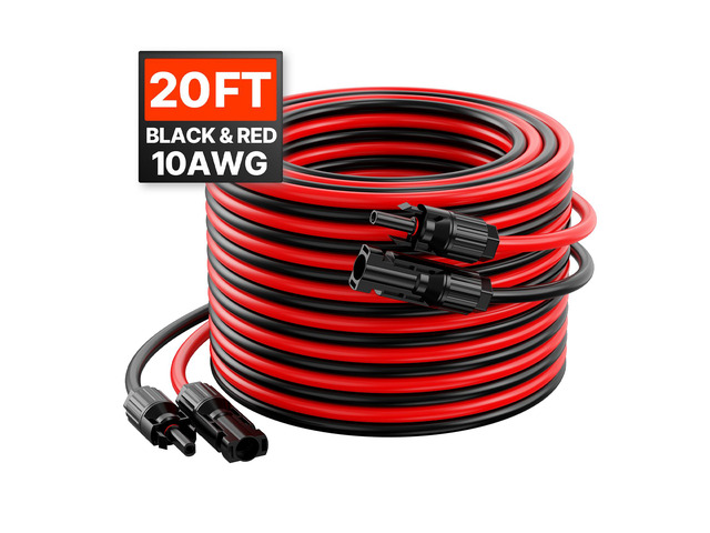20FT Solar Panel Extension Cable, 10AWG Solar Extension Cable Wire with Female & Male Waterproof Connectors, 6mm² PV Cable for Home, Ship and RV...