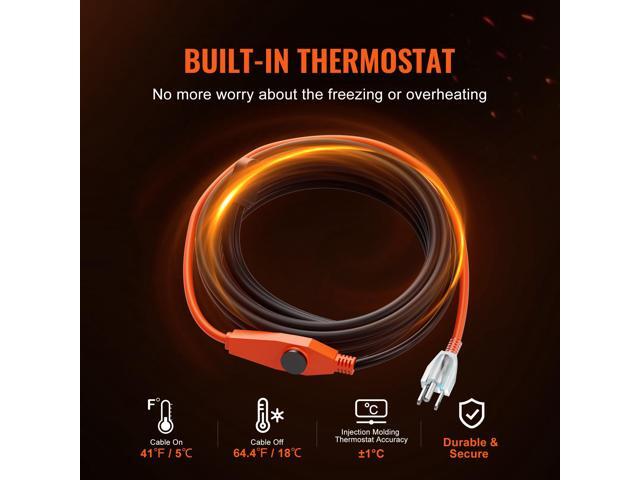 Pipe Heating Cable, 80FT 7W/FT Heat Tape for Pipes with Built-in Thermostat, Water Pipe Heat Cable Protects PVC Hose, Metal and Plastic Pipe from...