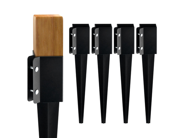 Fence Post Anchor Ground Spike, 4 Pack 24 x 4 x 4 Inches Outer Diameter (Inner Diameter 3.5 x3.5 Inches), Metal Black Powder Coated Post Stake...