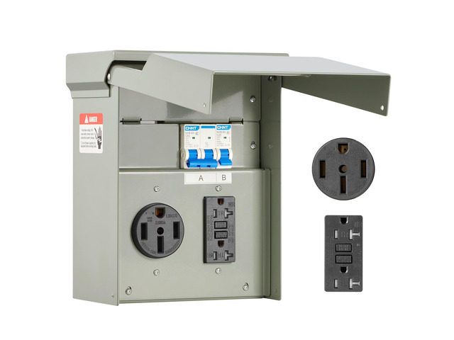Temporary Power Outlet Panel, 20 50 Amp, RV EV Electrical Outlet Panel with NEMA 50 Amp GFCI 20 Amp Receptacle Installed, Pre-Wired IP54...