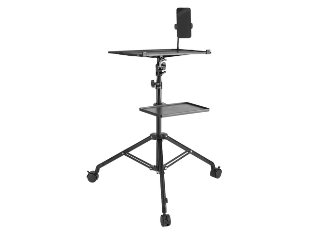 Projector Stand with Wheels, Laptop Stand Tripod Adjustable Height from 31.3 to 67.3', Projector Tripod Stand with 2 Trays & Gooseneck Phone...