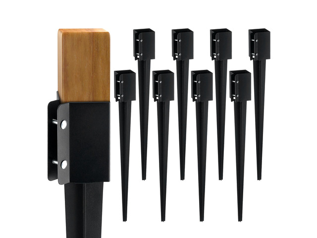 Fence Post Anchor Ground Spike, 8 Pack 36 x 4 x 4 Inches Outer Diameter (Inner Diameter 3.5 x3.5 Inches), Metal Black Powder Coated Post Stake...
