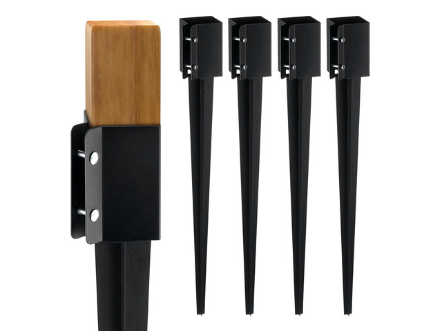 Fence Post Anchor Ground Spike, 4 Pack 36 x 4 x 4 Inches Outer Diameter (Inner Diameter 3.5 x3.5 Inches), Metal Black Powder Coated Post Stake...