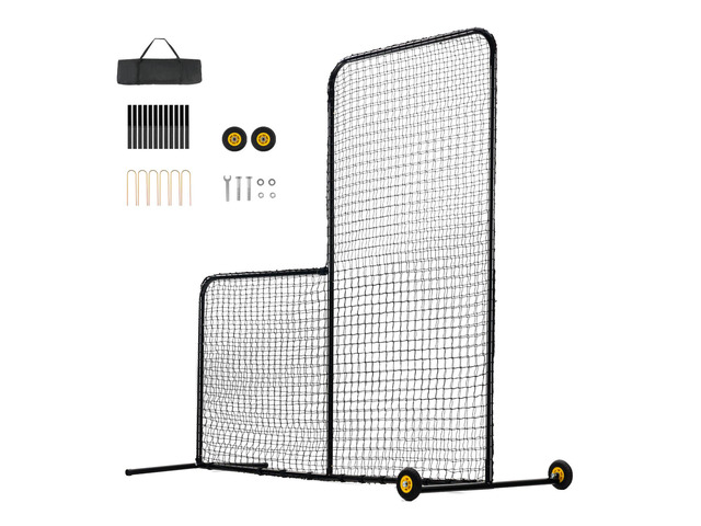 L Screen Baseball for Batting Cage, 7x7 ft Softball Safety Screen, Body Protector Portable Batting Screen with Carry Bag, Wheels, Ground Stakes,...