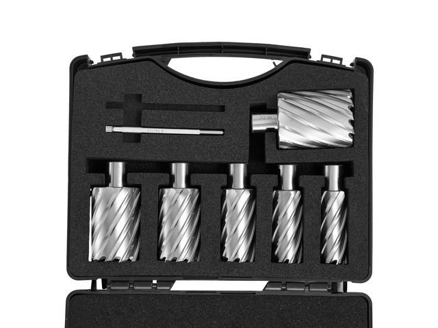 Annular Cutter Set, 6 pcs Weldon Shank Mag Drill Bits, 1' to 2' Cutting Diameter, 2' Cutting Depth, M2AL High-Speed Steel, with 2 Pilot Pins and...