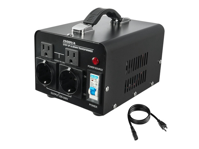 Voltage Converter Transformer, 1500VA, Heavy Duty Step Up/Down Power Transformer, Convert from 110V to 220V and 220V to 110V, with US Outlets, EU...