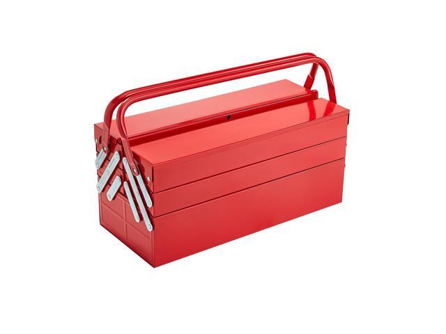 Metal Tool Box, 18-inch, 3-Tier 5-Tray Portable Folding Tool Chest Organizer with Handle & Lock Hole, Powder Coated Steel, Cantilever Toolbox for...