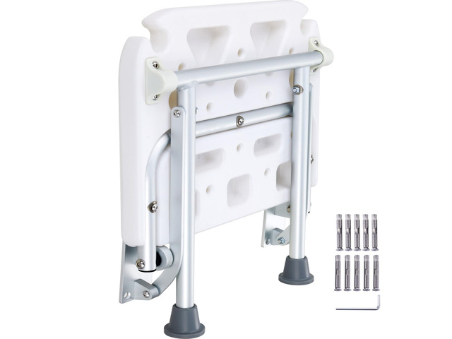 Folding PE Shower Seat, 15.7'' x 14.8'' Unfolded, Wall Mounted Fold Up Shower Bench with 500 lbs Load Capacity, Space Saving Fold Down Shower Chair...