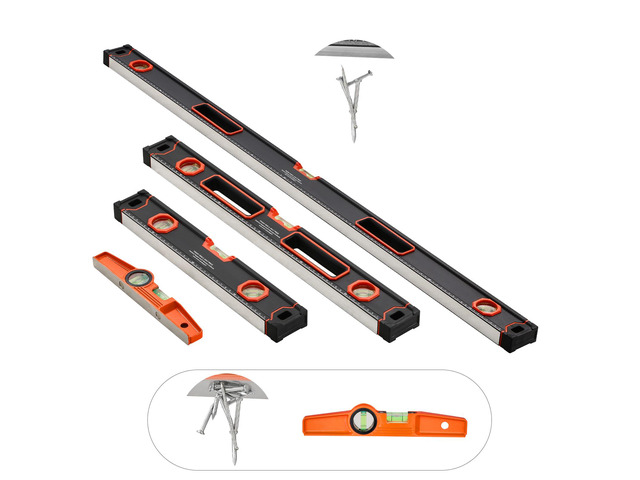 4-Piece Torpedo Level, 48/24/16/10 Inch All Magnetic Levels Set, Fluorescent Light Up Bubble Vials Ruler for 45/90/180 Degree, Aluminum Alloy...