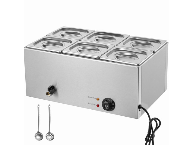 24QT Commercial Food Warmer, 6-Pan Electric Steam Table, 1200W Professional Countertop Stainless Steel Buffet Bain Marie with 86-185°F Temp Control...