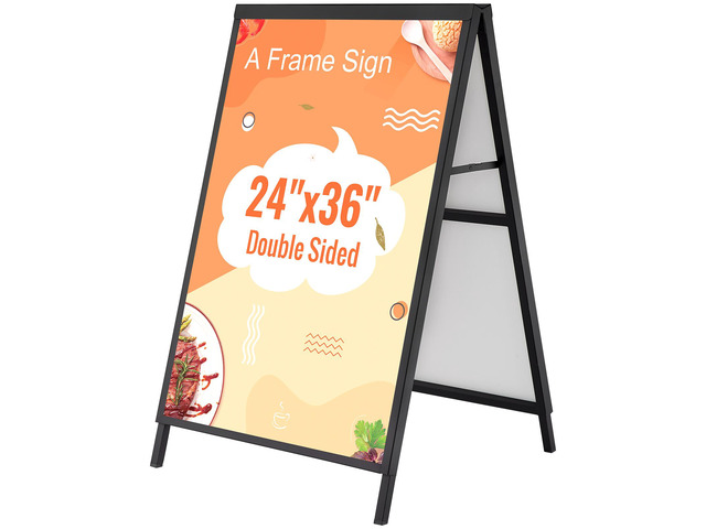 A Frame Sidewalk Sign, 24x36 Inch Heavy Duty Slide-in Signboard Holder, Double-Sided Folding Sandwich Board Signs, Steel Pavement Sign Poster for...