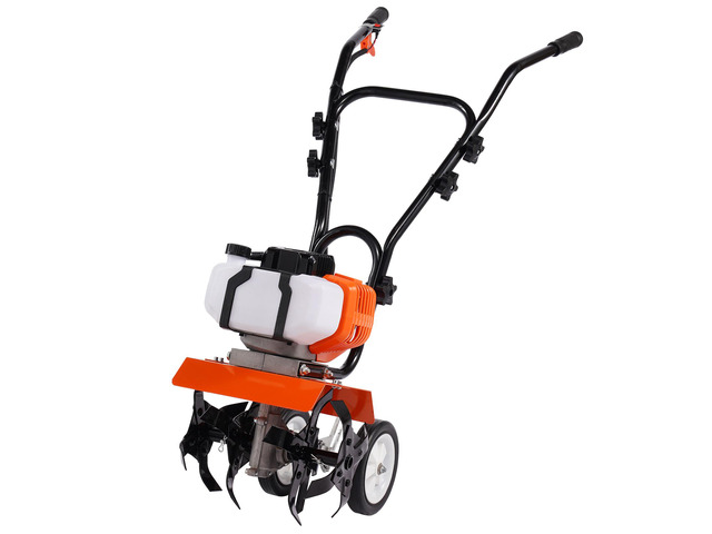 Tiller Cultivator, 43CC 2-Stroke Garden Cultivator, Tiller with 4 Steel Adjustable Front Tines for Lawn, Garden and Field Cultivation