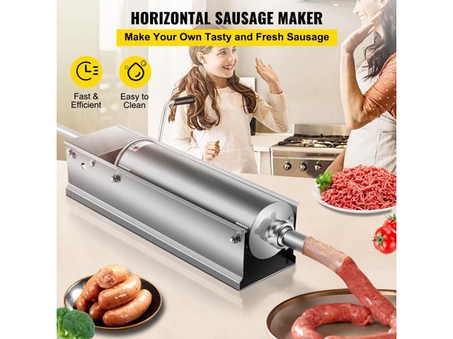 Manual Sausage Stuffer, 7 L / 15 LBS Horizontal Sausage Machine, Dual-Speed Meat Stuffer, Made of Food-Grade 304 Stainless Steel, Includes 5...