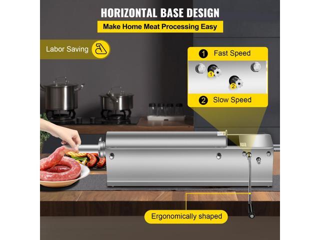 Manual Sausage Stuffer, 7 L / 15 LBS Horizontal Sausage Machine, Dual-Speed Meat Stuffer, Made of Food-Grade 304 Stainless Steel, Includes 5...