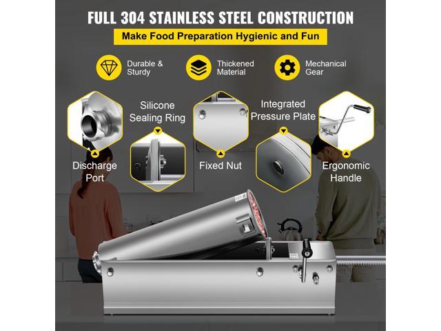 Manual Sausage Stuffer, 7 L / 15 LBS Horizontal Sausage Machine, Dual-Speed Meat Stuffer, Made of Food-Grade 304 Stainless Steel, Includes 5...