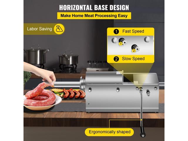 Manual Sausage Stuffer, 3 L / 7 LBS Horizontal Sausage Machine, Dual-Speed Meat Stuffer, Made of Food-Grade 304 Stainless Steel, Includes 5...