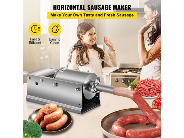 Manual Sausage Stuffer, 3 L / 7 LBS Horizontal Sausage Machine, Dual-Speed Meat Stuffer, Made of Food-Grade 304 Stainless Steel, Includes 5...